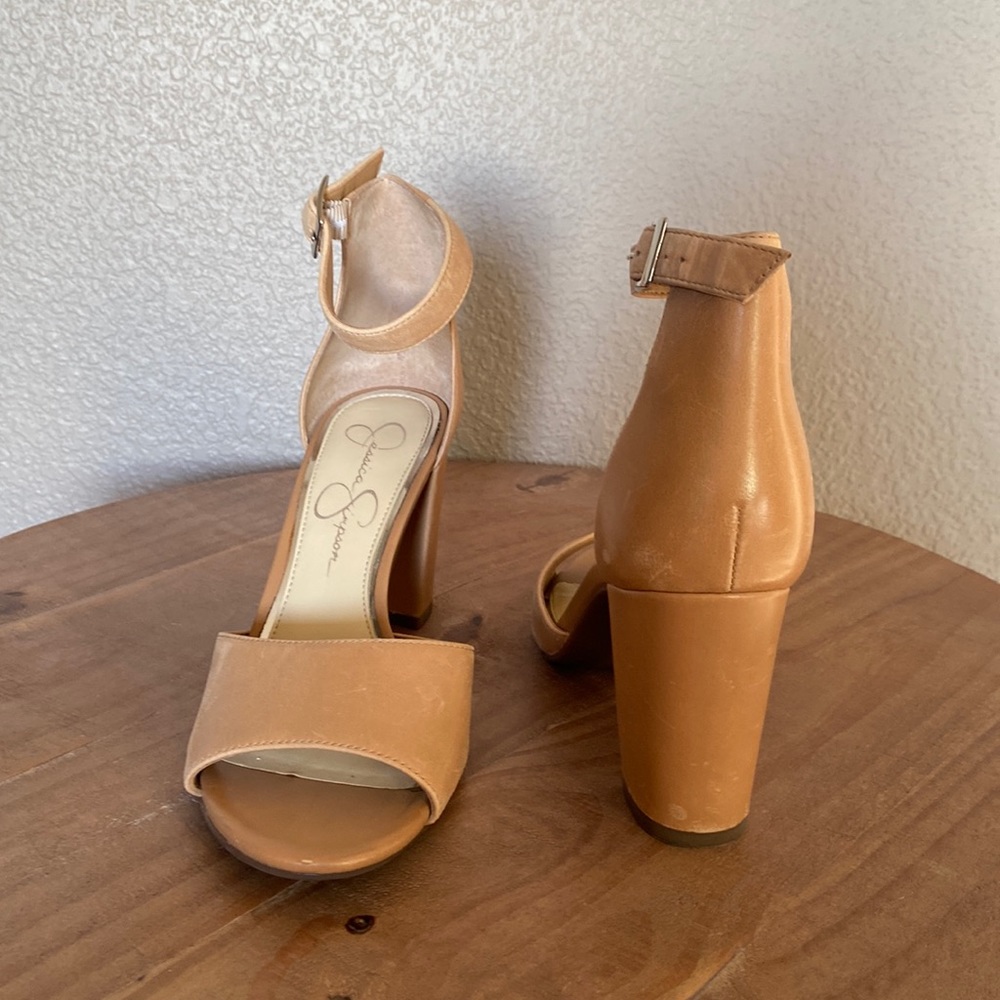 Jessica Simpson, size 7M/37, block hill, leather, tan color sandals